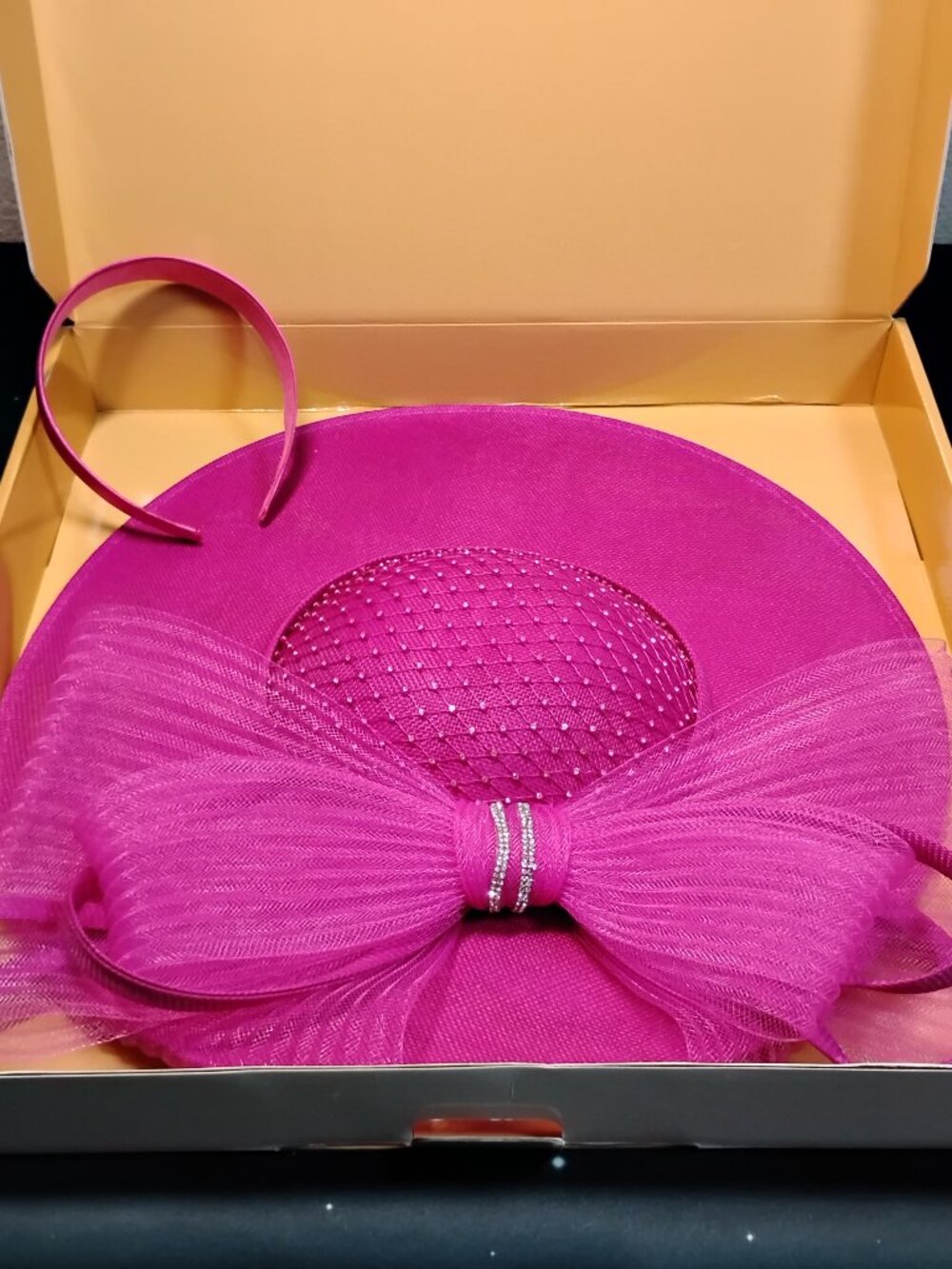 Fuchsia Hot Pink Fascinator Hat Wide Brim Kentucky Derby Tea Party Wedding